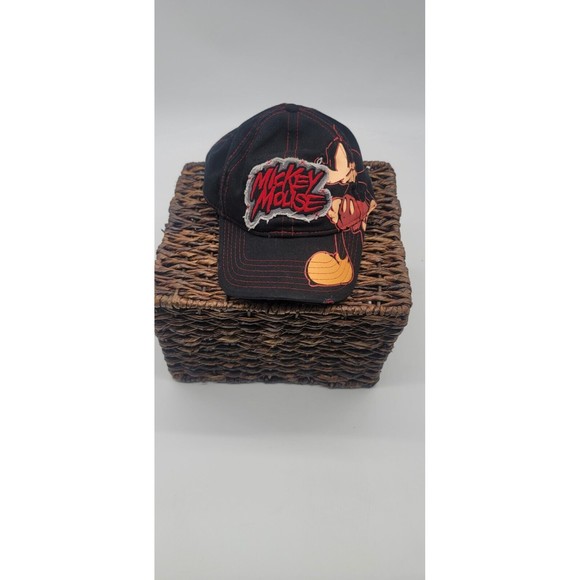 DISNEY MICKEY MOUSE Youth Adjustable Punk Black hat Distressed - Picture 1 of 6
